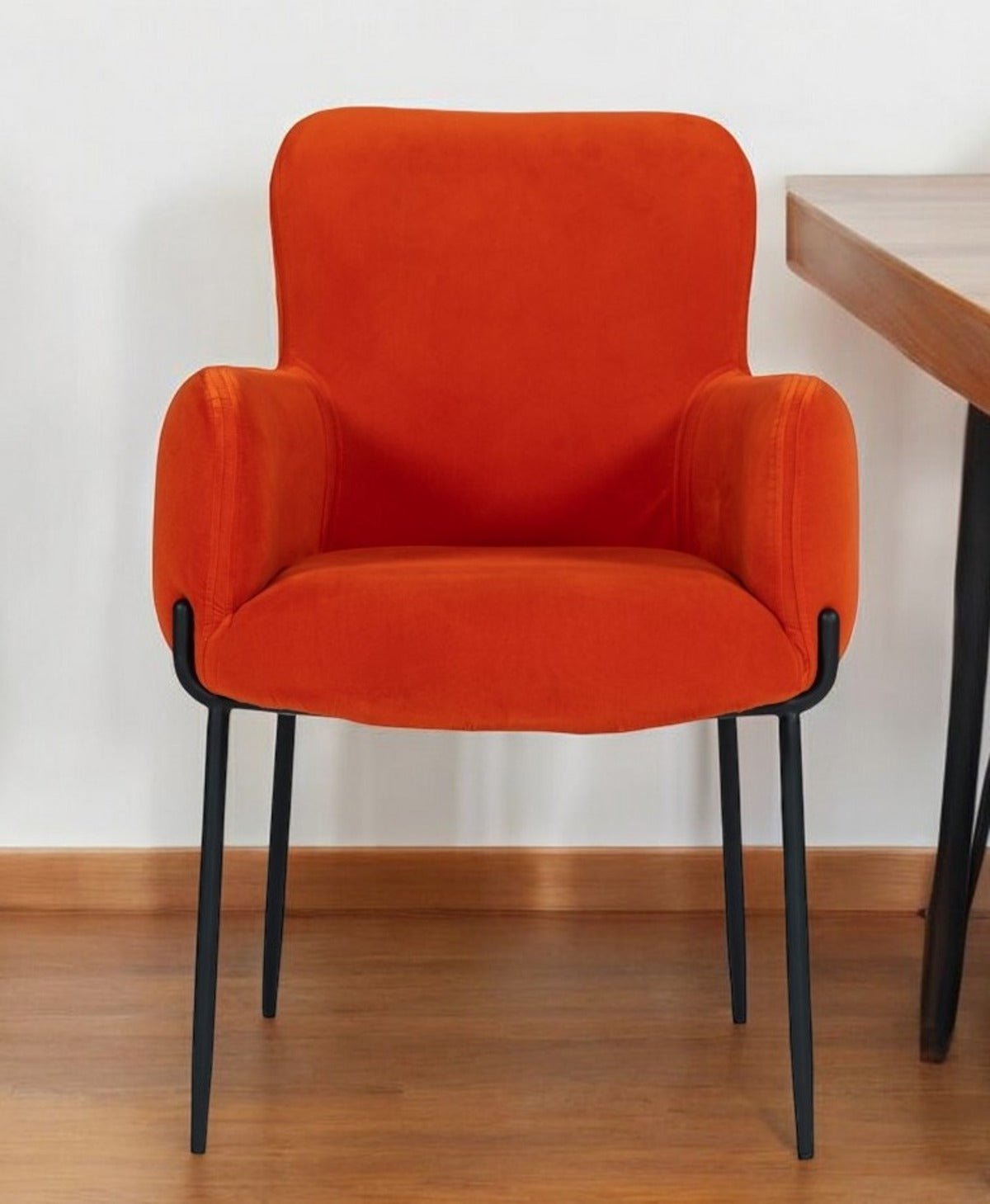 Orange And Black Upholstered Fabric Dining Arm Chair