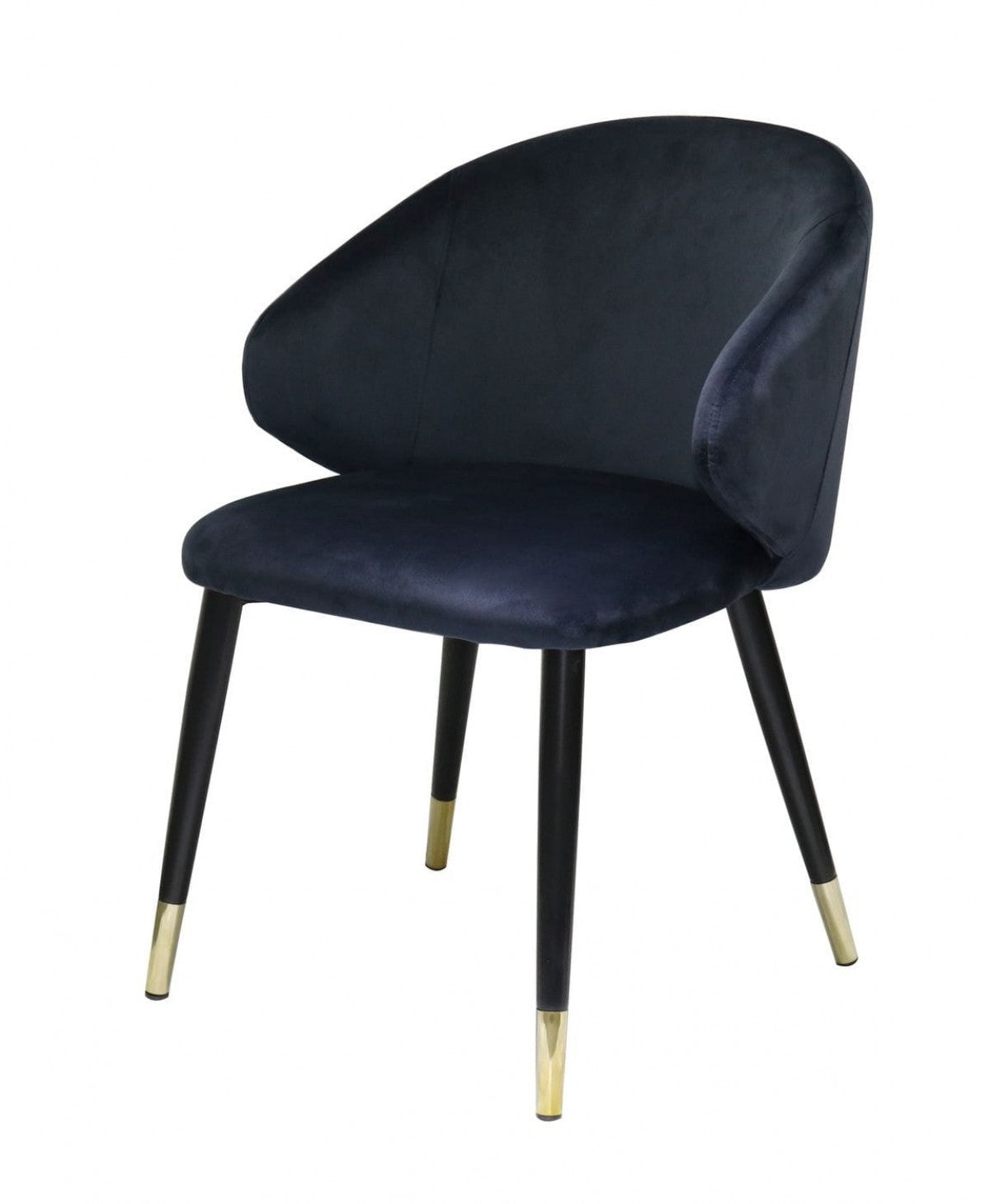 Set of Two Blue And Black and Gold Upholstered Velvet Wing Back Dining Arm Chairs