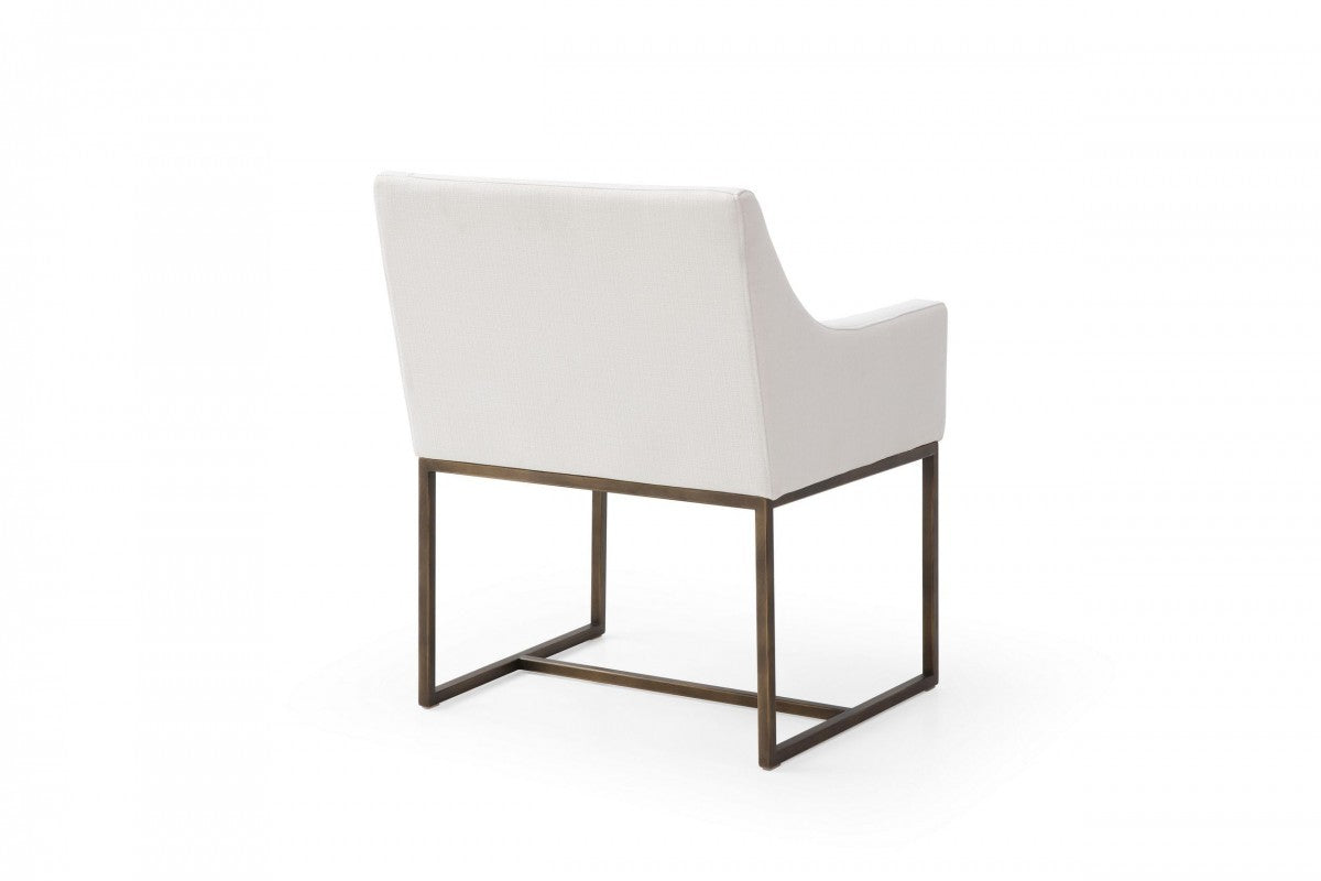 White And Brass Upholstered Fabric Dining Arm Chair