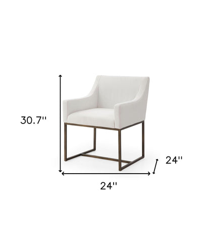 White And Brass Upholstered Fabric Dining Arm Chair