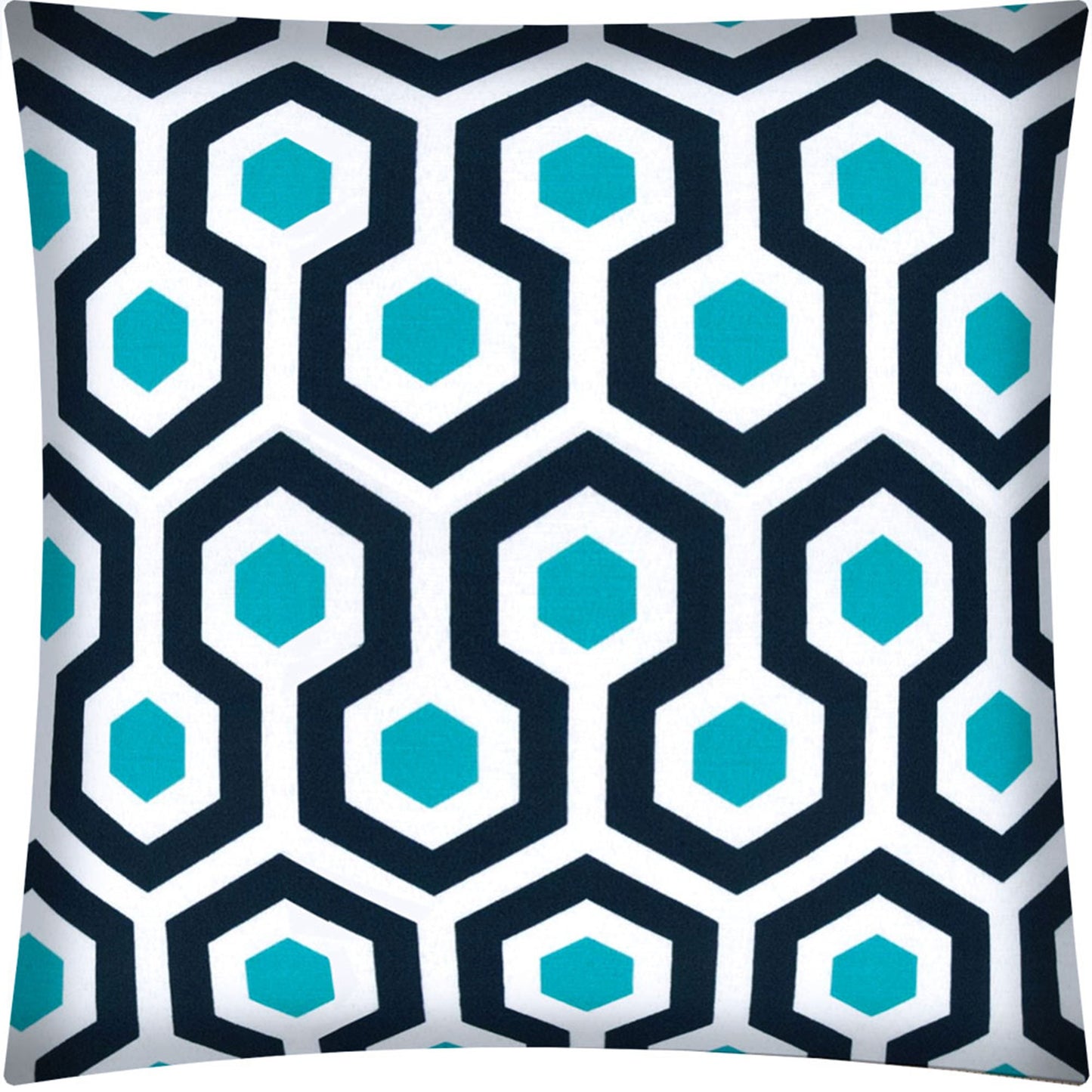 17" Aqua Navy and White Geometric Indoor Outdoor Throw Pillow Cover