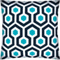 17" Aqua Navy and White Geometric Indoor Outdoor Throw Pillow Cover