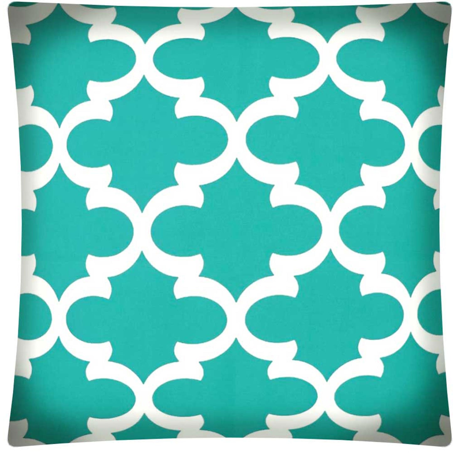 17" Aqua and White Quatrefoil Indoor Outdoor Throw Pillow Cover