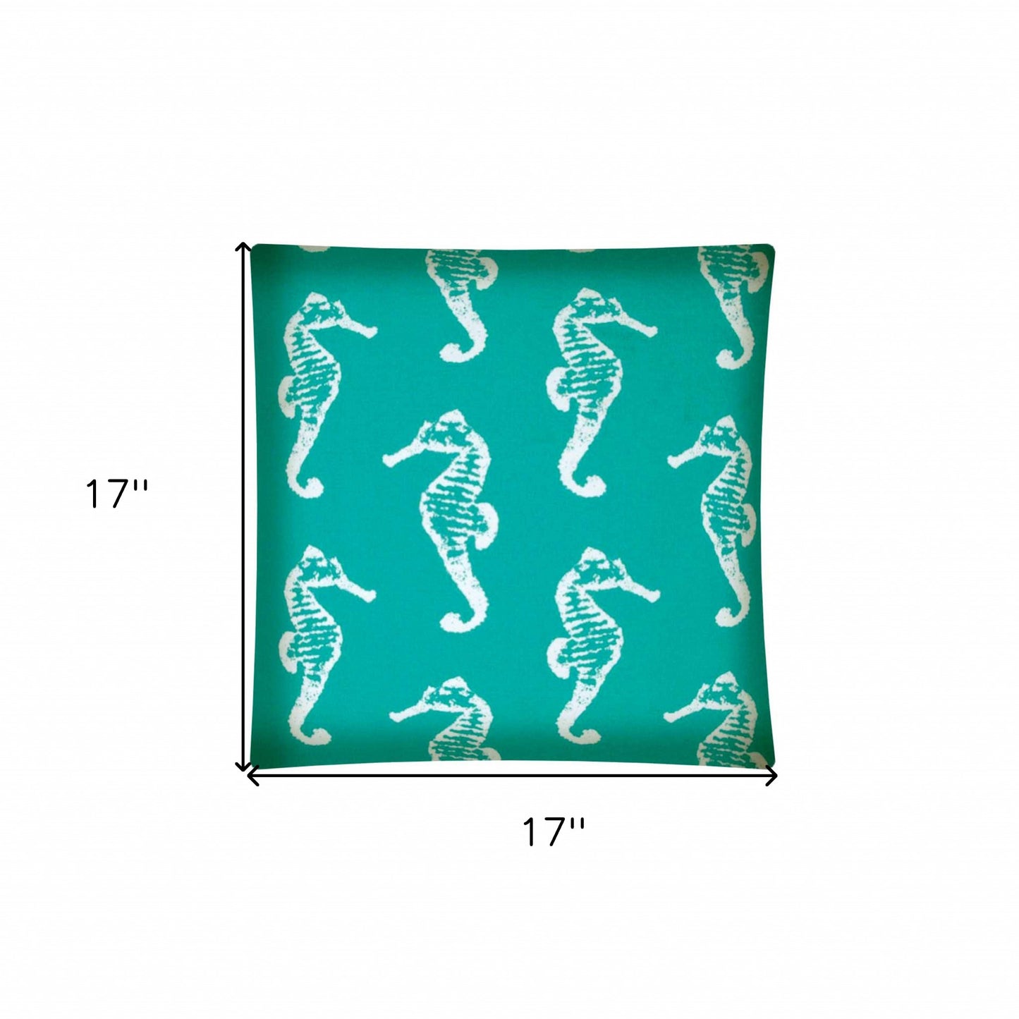 17" Turquoise and White Seahorse Coastal Indoor Outdoor Throw Pillow Cover