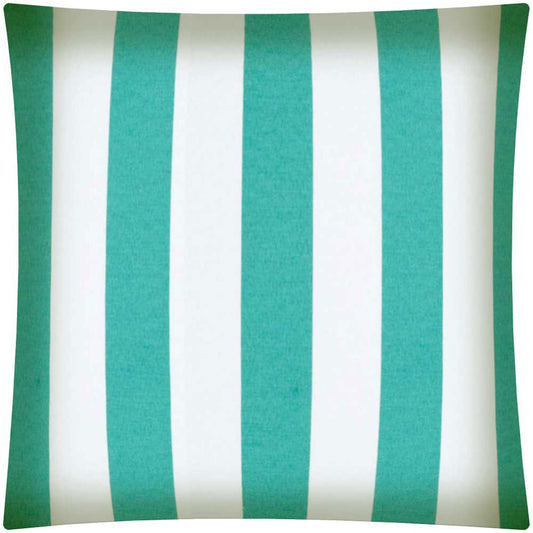 17" Turquoise and White Striped Indoor Outdoor Throw Pillow Cover