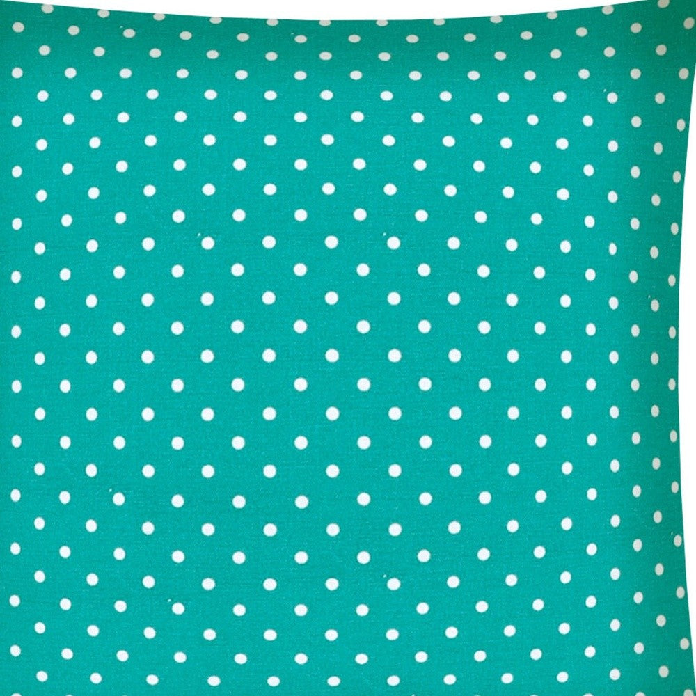 17" Turquoise and White Polka Dot Indoor Outdoor Throw Pillow Cover