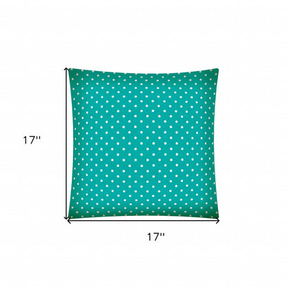 17" Turquoise and White Polka Dot Indoor Outdoor Throw Pillow Cover