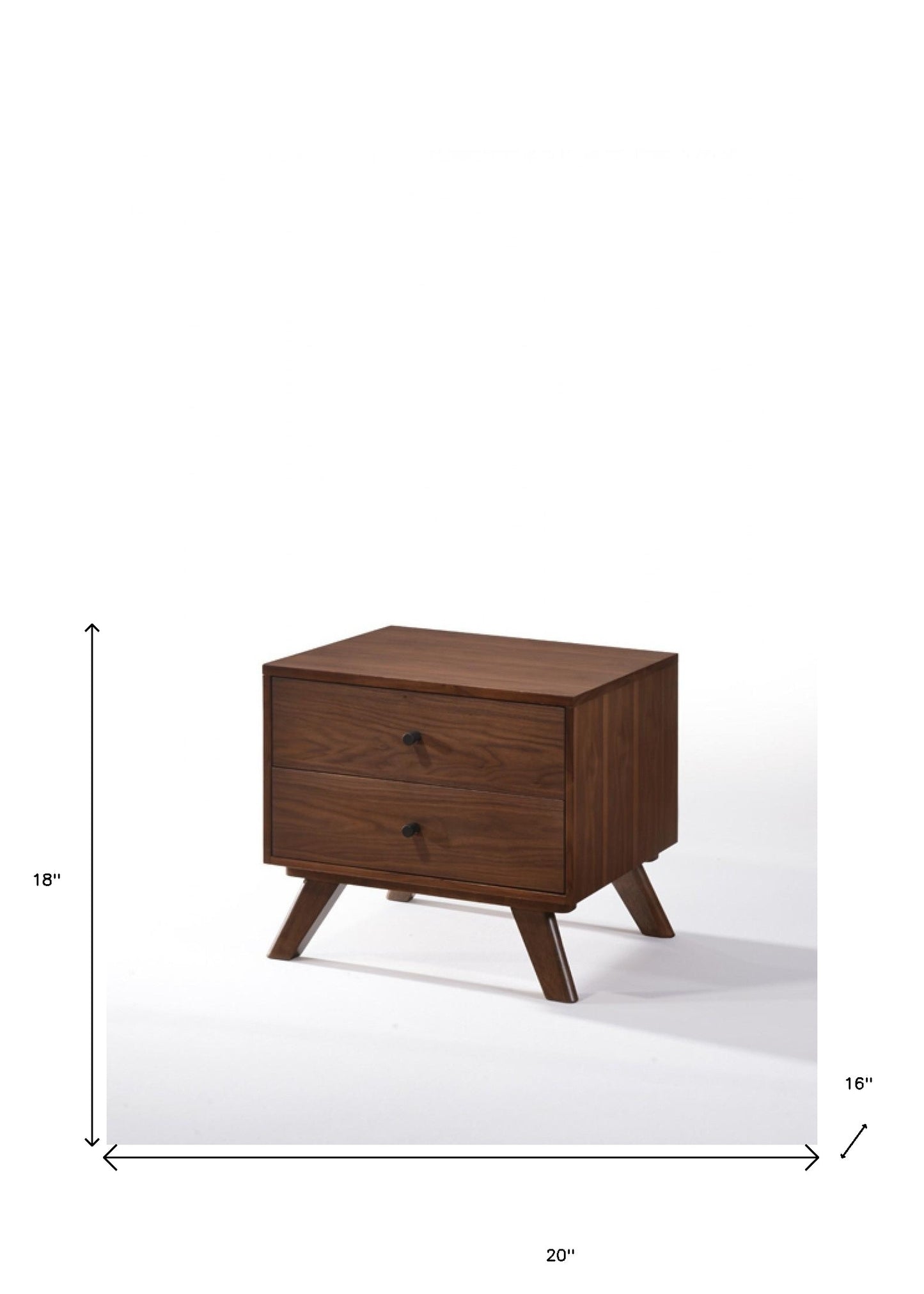 Mid Century Classic Box Shaped Walnut Nightstand with Two Drawers