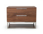 Contemporary Walnut and Stainless Steel Nightstand with Two Drawers