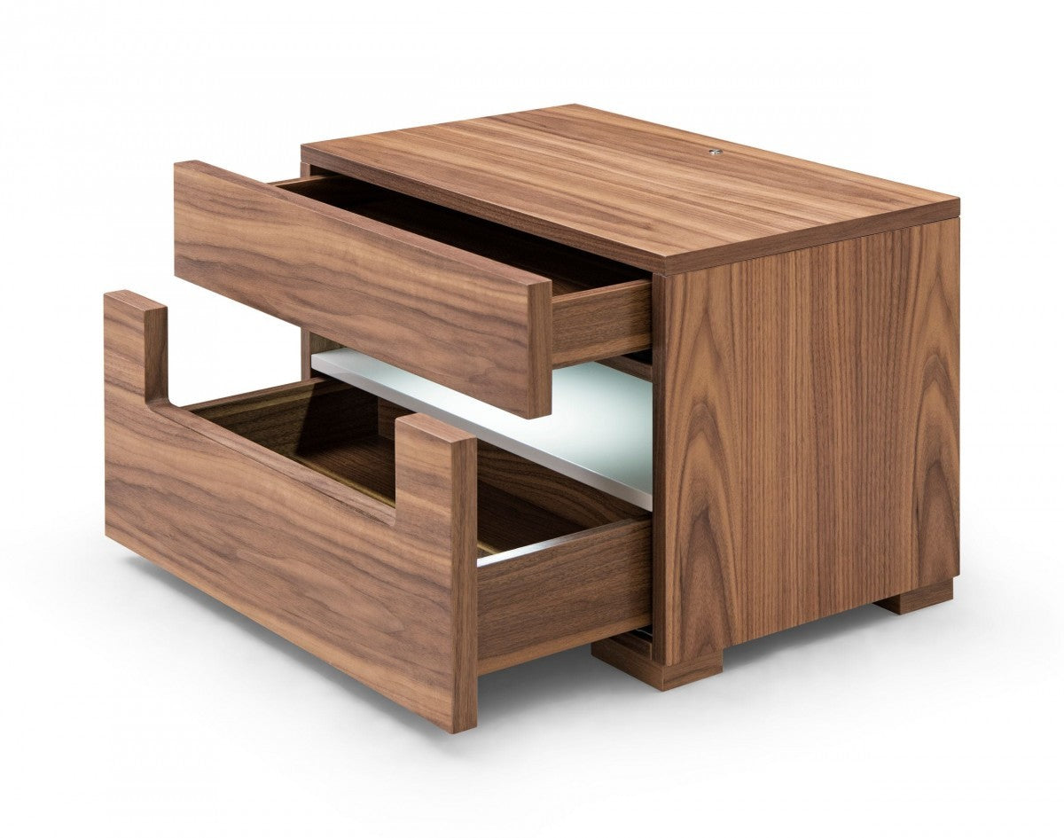 Dazzling contemporary LED Walnut Nightstand with Two Drawers