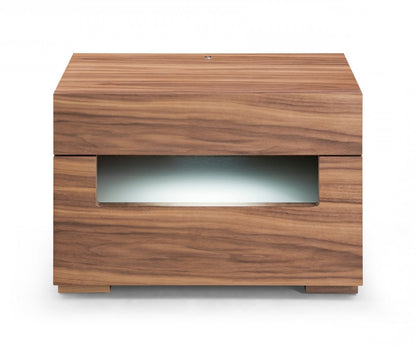 Dazzling contemporary LED Walnut Nightstand with Two Drawers