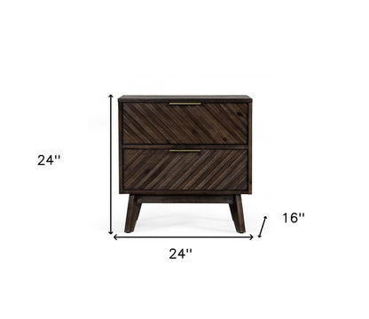 Classic Chevron Dark Brown Nightstand with Two Drawers