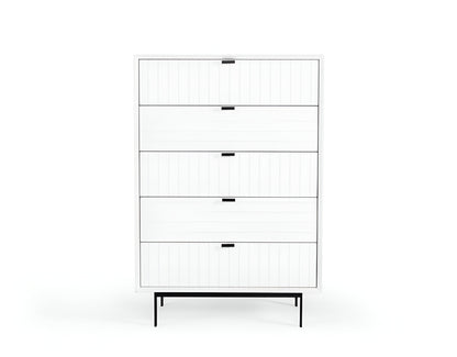 30" White Solid Wood Five Drawer Chest