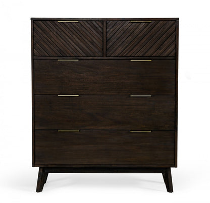 39" Dark Acacia Solid Wood Five Drawer Dresser