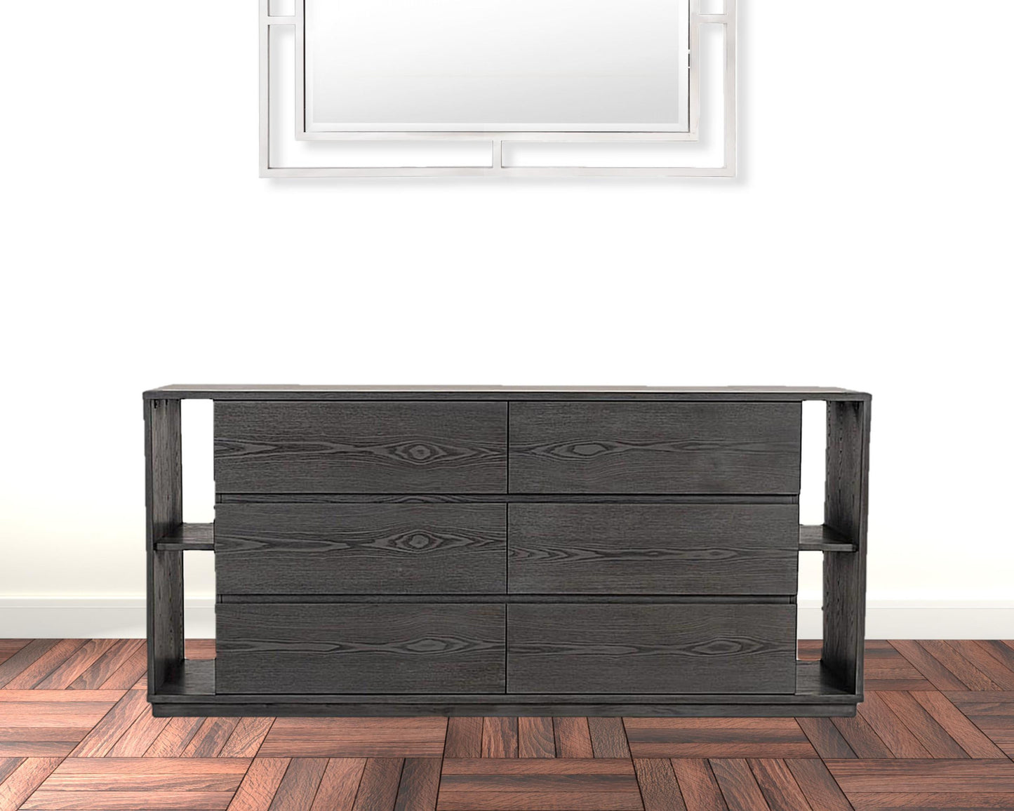 63" Grey Solid Wood Six Drawer Double Dresser