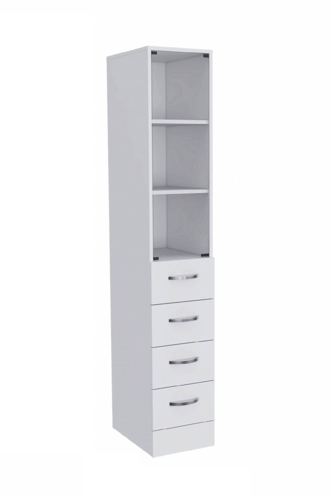 White Bathroom Storage Cabinet with Glass Door and Sliding Drawers