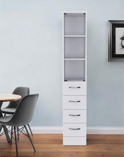 White Bathroom Storage Cabinet with Glass Door and Sliding Drawers