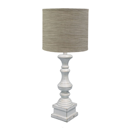 Distressed Whitewash Beige and White Striped Shade Table Lamp