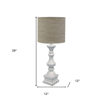 Distressed Whitewash Beige and White Striped Shade Table Lamp