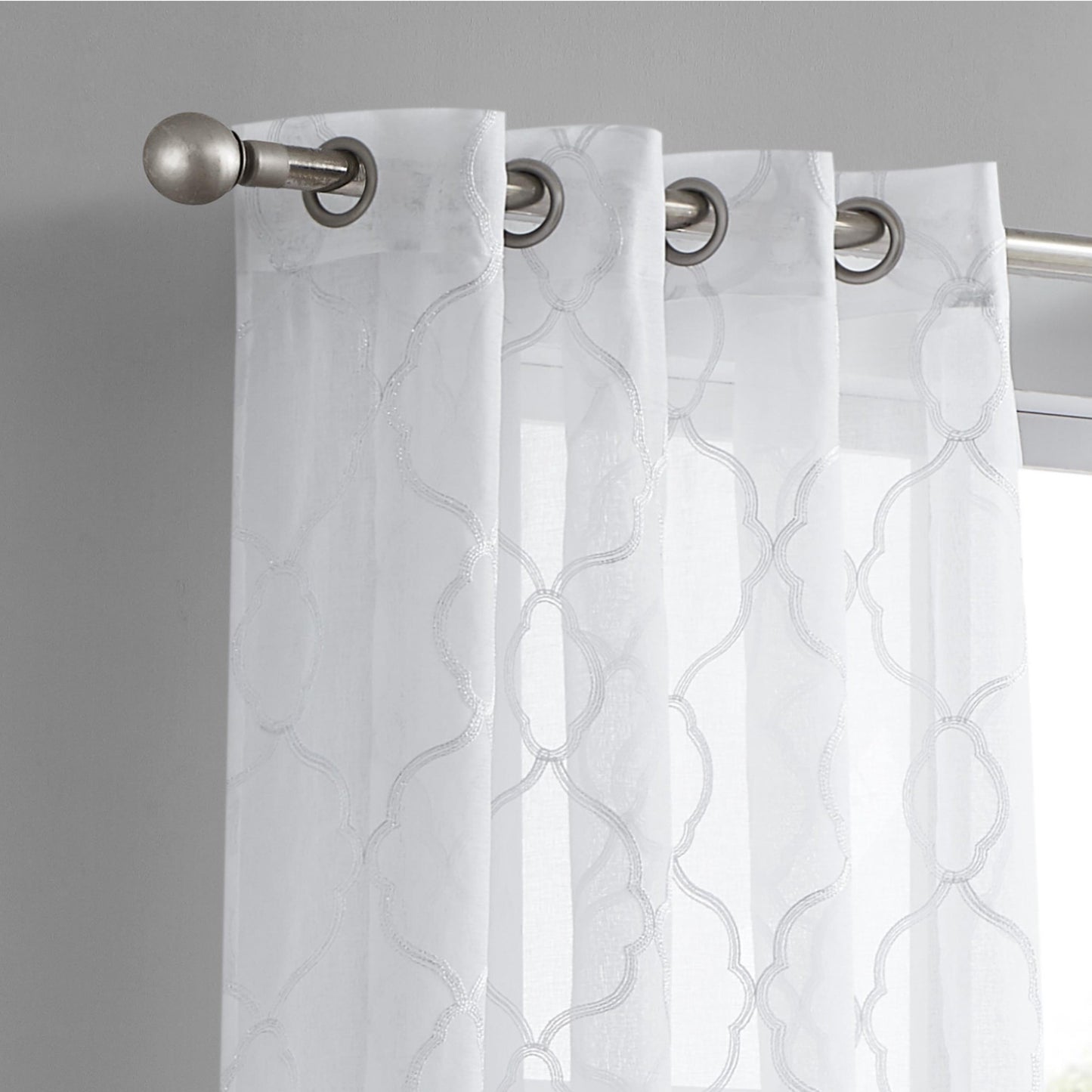 84” White Trellis Pattern Embroidered Window Curtain Panel