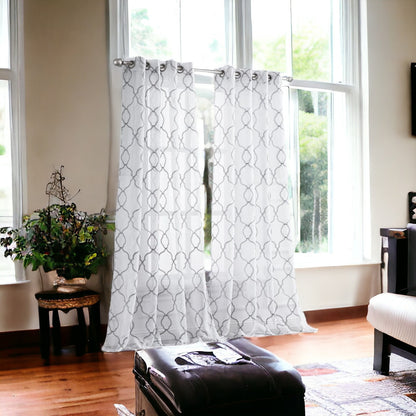 84” Silver Trellis Pattern Embroidered Window Curtain Panel