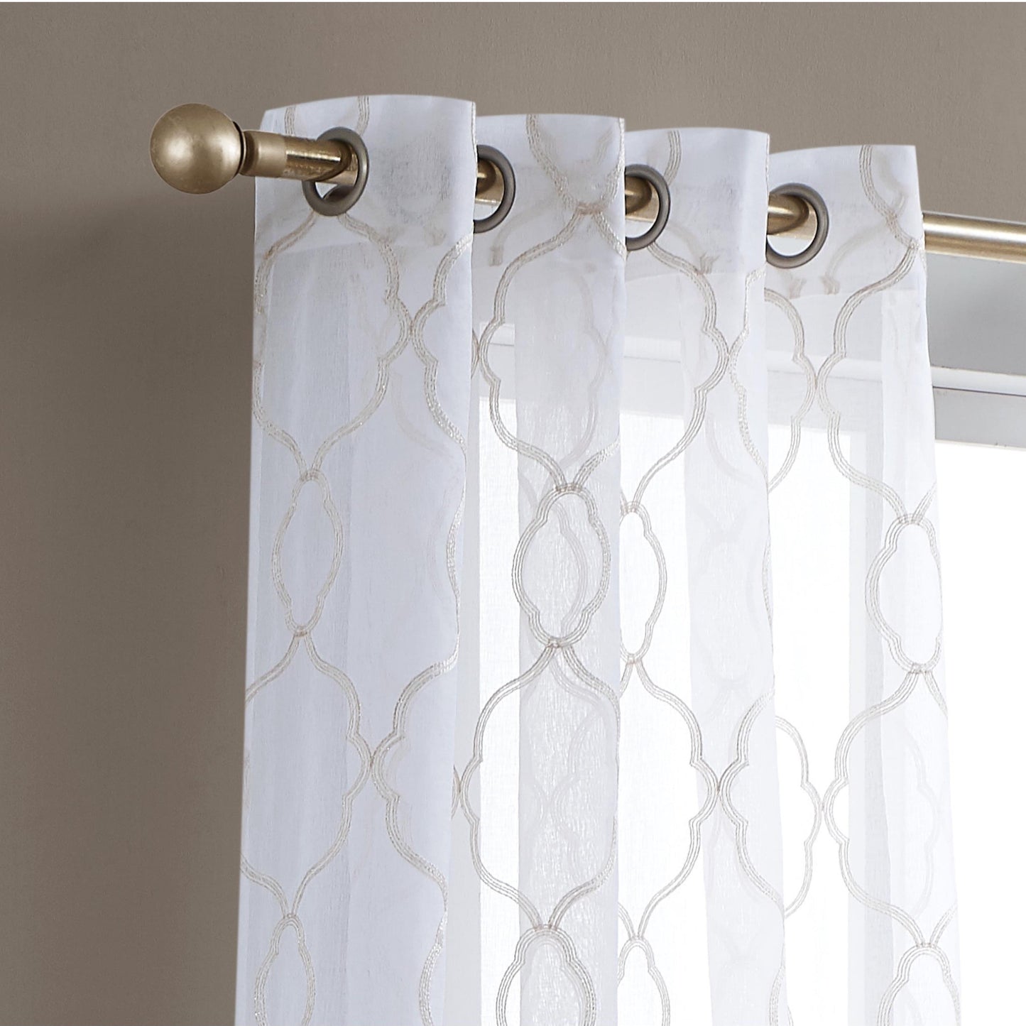 84” Charcoal Trellis Pattern Embroidered Window Curtain Panel