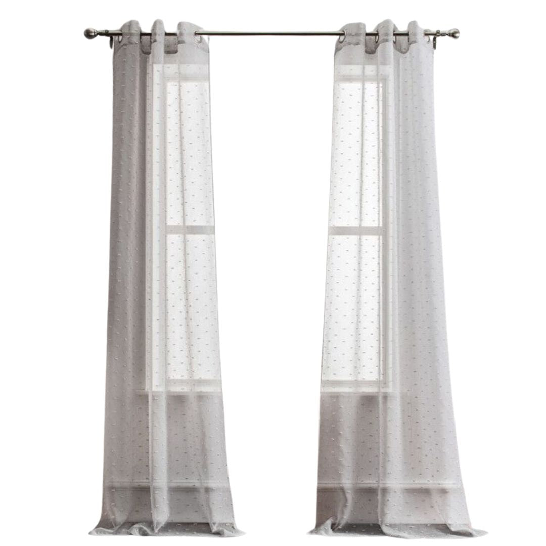 Set of Two 84" Gray Ribbon Embellished Window Curtain Panels