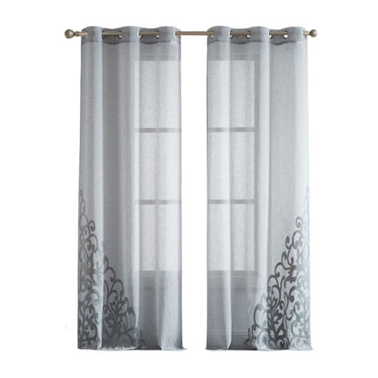 Set of Two 84"  Silver Velvet Applique Window Panels