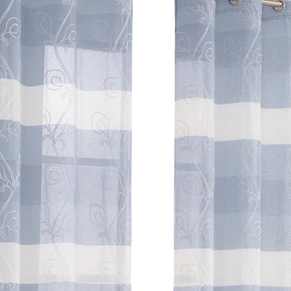 Set of Two 96"  Blue Striped Floral Embroidery Window Panels