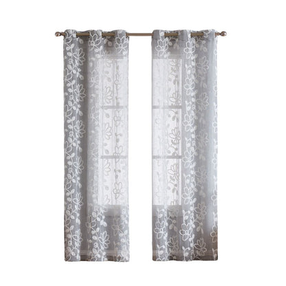 Set of Two 96"  Silver Floral Embroidered Window Panels