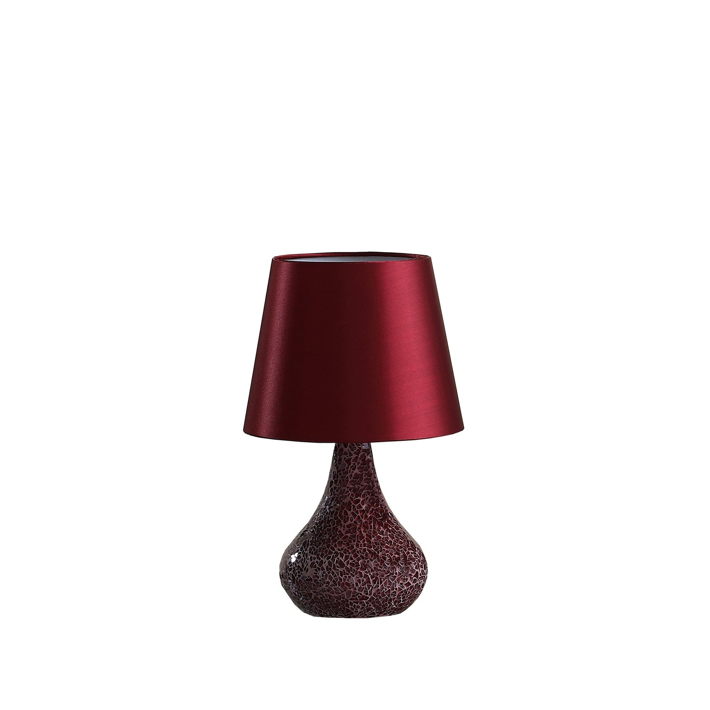 11" Red Resin and Glass Mosaic Crackle Accent Lamp With Burgundy Drum Shade