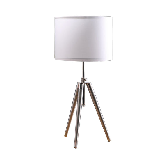 34" Silver Metal Adjustable Tripod Table Lamp With White Round Shade