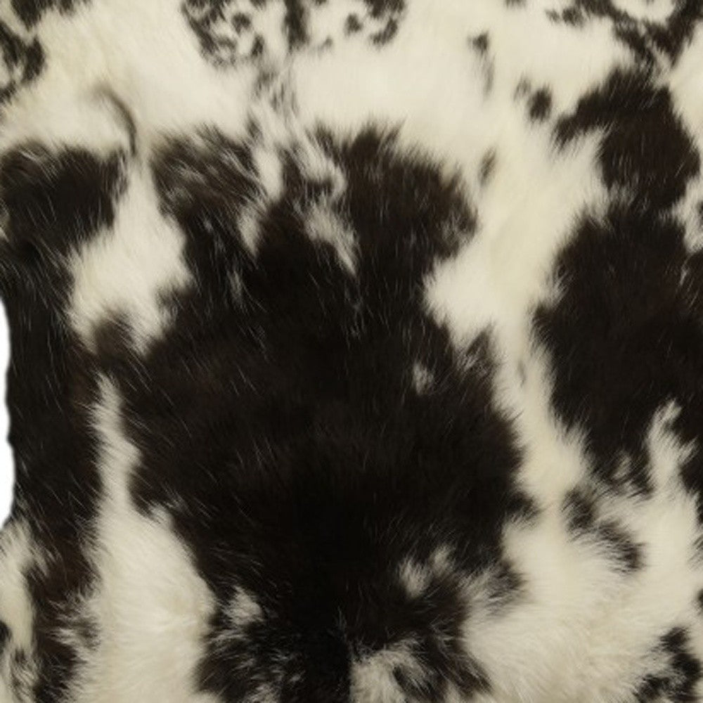 18" X 18" Black And White Rabbit Zippered Natural Fur Animal Print Throw Pillow