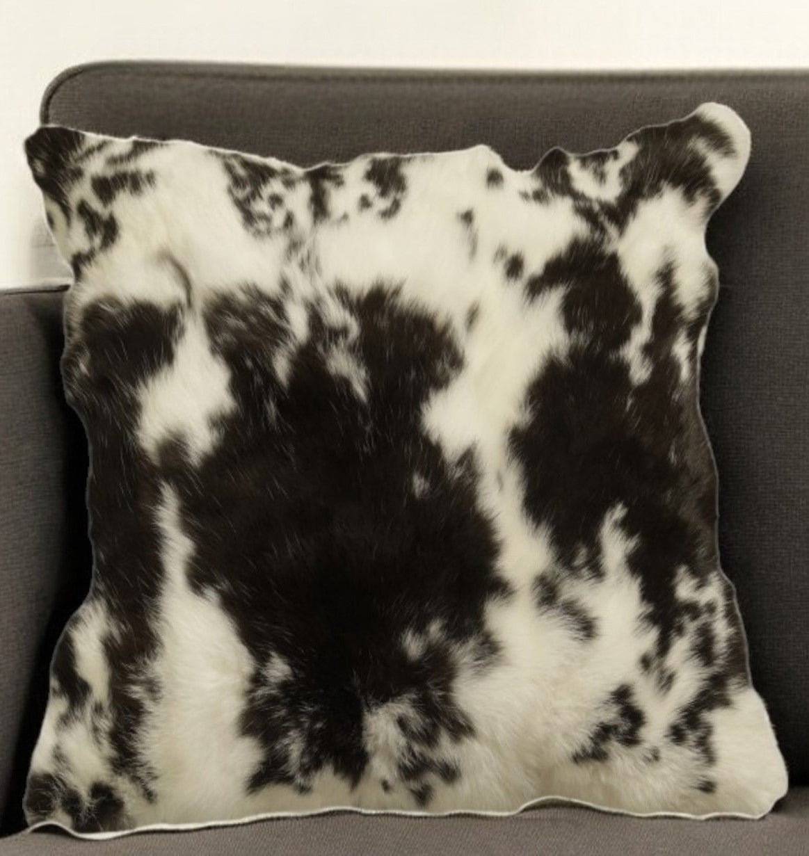 18" X 18" Black And White Rabbit Zippered Natural Fur Animal Print Throw Pillow