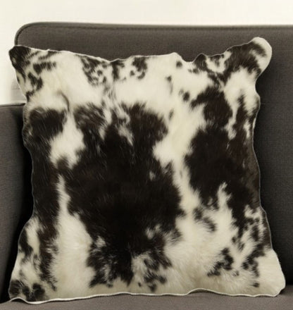 18" X 18" Black And White Rabbit Zippered Natural Fur Animal Print Throw Pillow