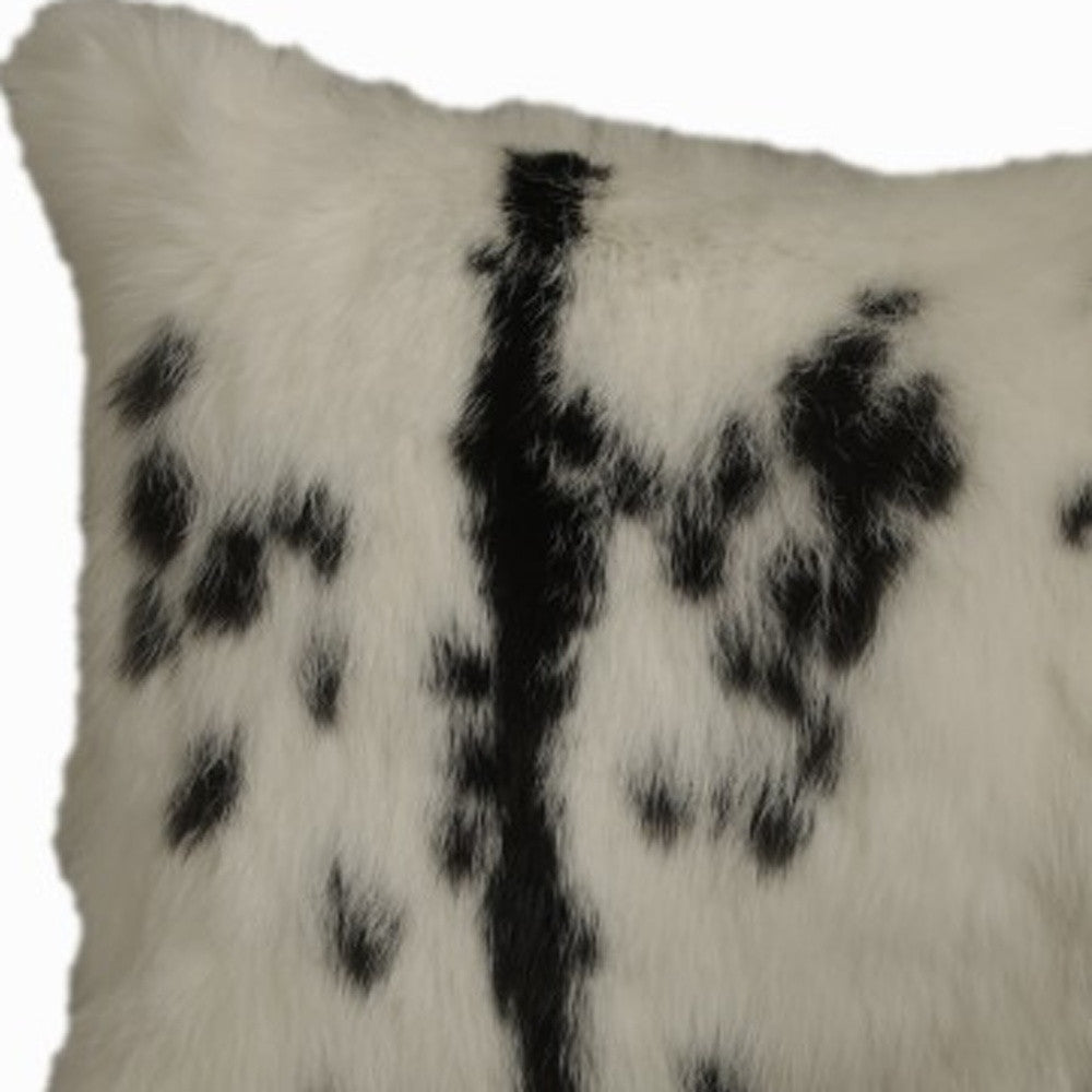 12" X 20" Black And White Rabbit Zippered Natural Fur Animal Print Throw Pillow