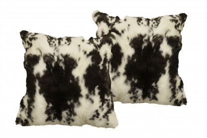 Set of Two 18" Black and White Rabbit Natural Fur Throw Pillow