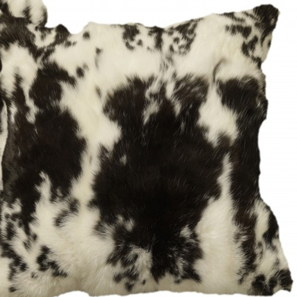 Set of Two 18" Black and White Rabbit Natural Fur Throw Pillow