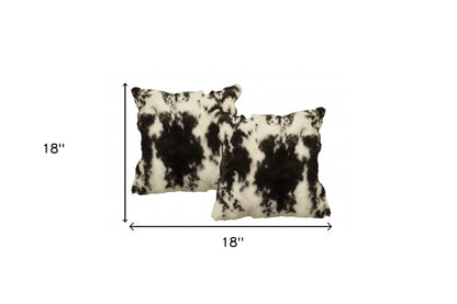 Set of Two 18" Black and White Rabbit Natural Fur Throw Pillow