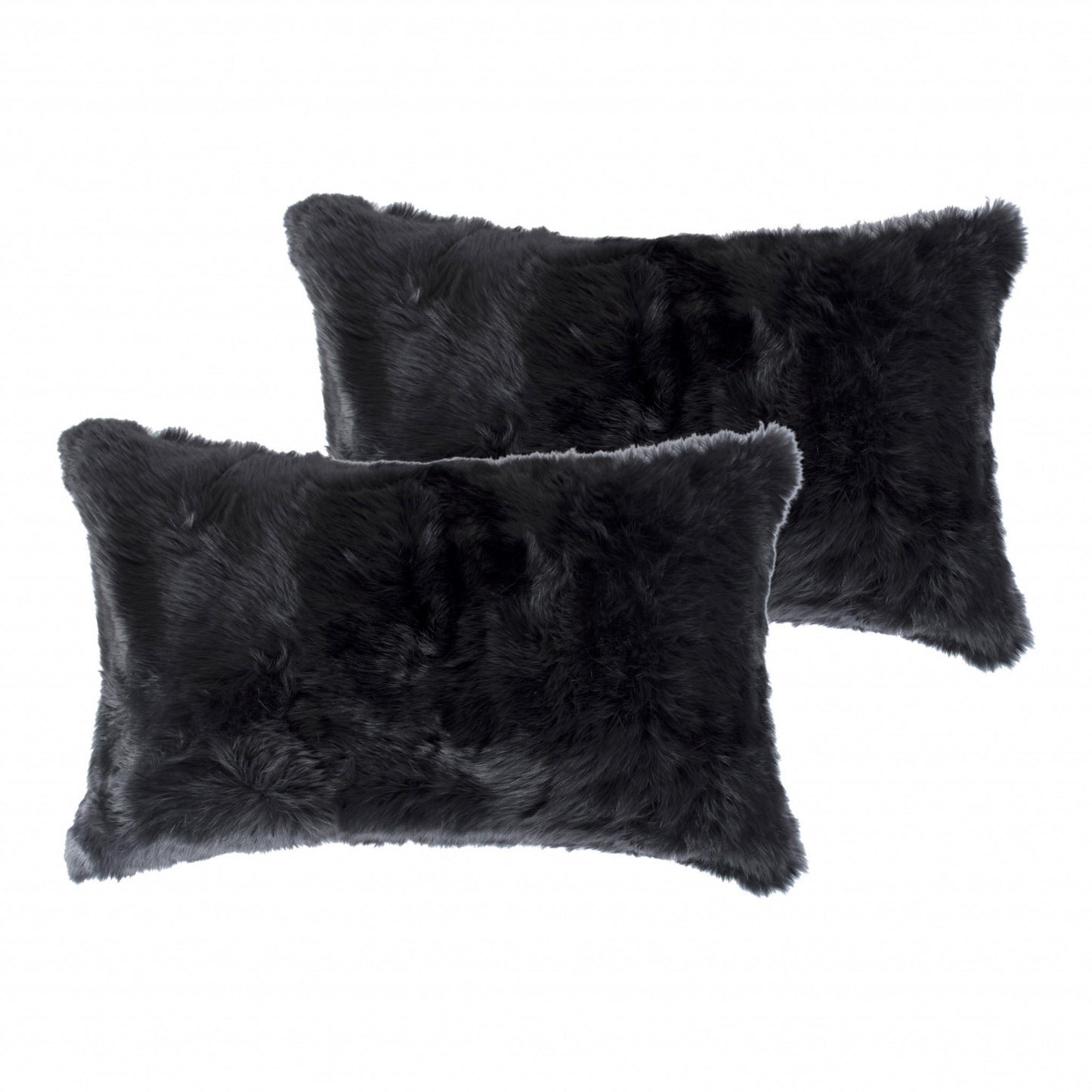 Set of Two 12" X 20" Black Rabbit Natural Fur Throw Pillow