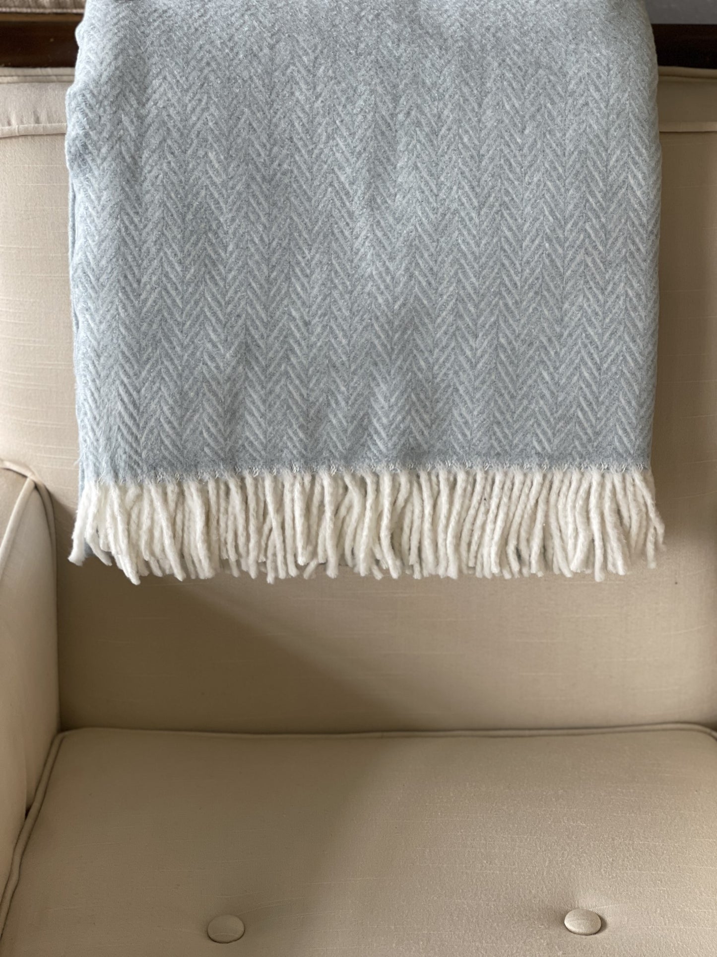 Sky Blue and White Dreamy Soft Herringbone Throw Blanket