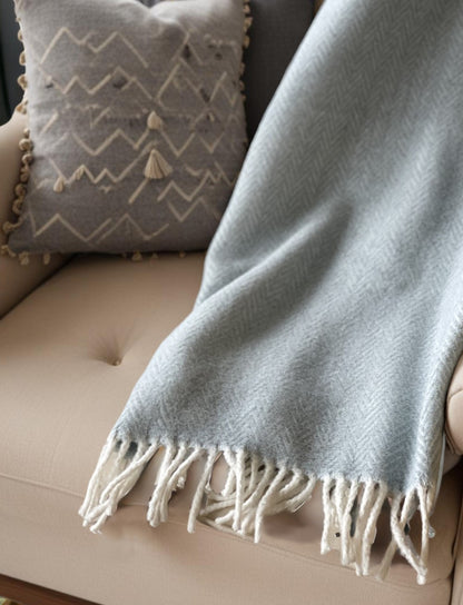 Sky Blue and White Dreamy Soft Herringbone Throw Blanket