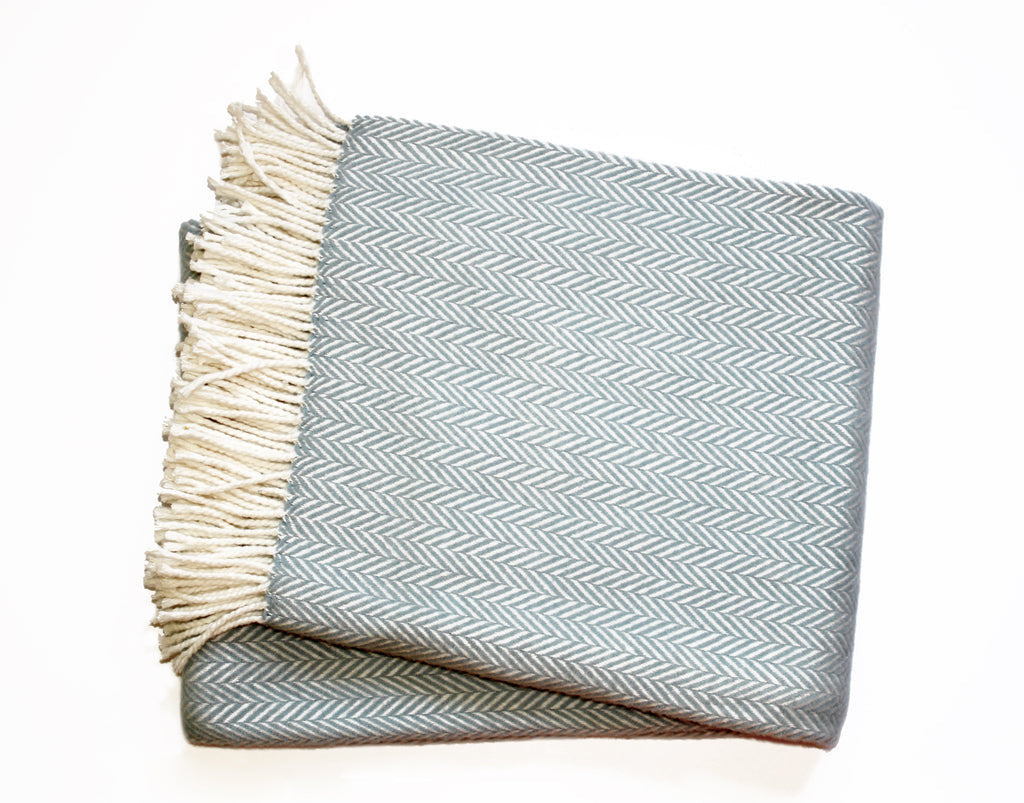 Sky Blue and White Dreamy Soft Herringbone Throw Blanket