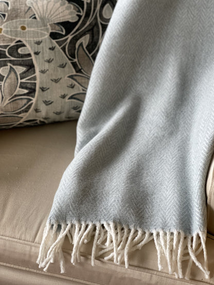 Sky Blue and White Dreamy Soft Herringbone Throw Blanket