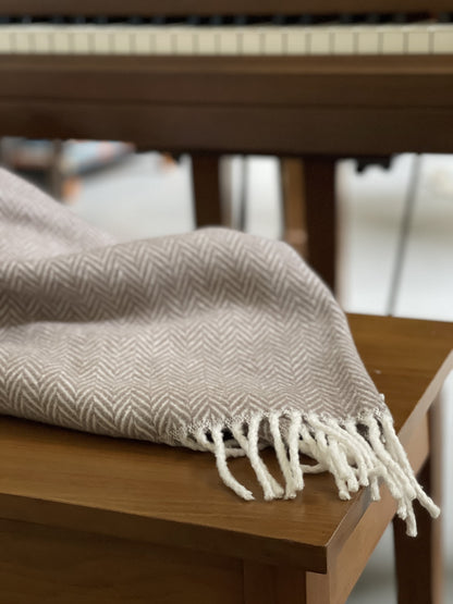 Brown and White Dreamy Soft Herringbone Throw Blanket