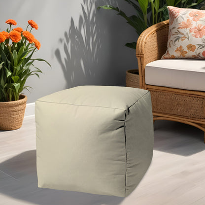 17" Blue Canvas Cube Outdoor Pouf Ottoman