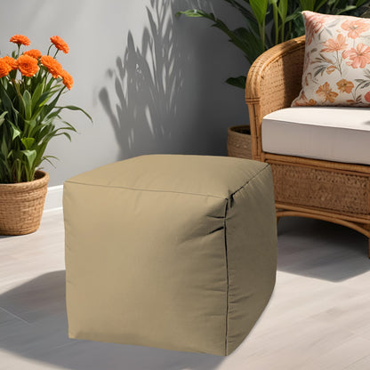 17" Blue Canvas Cube Outdoor Pouf Ottoman