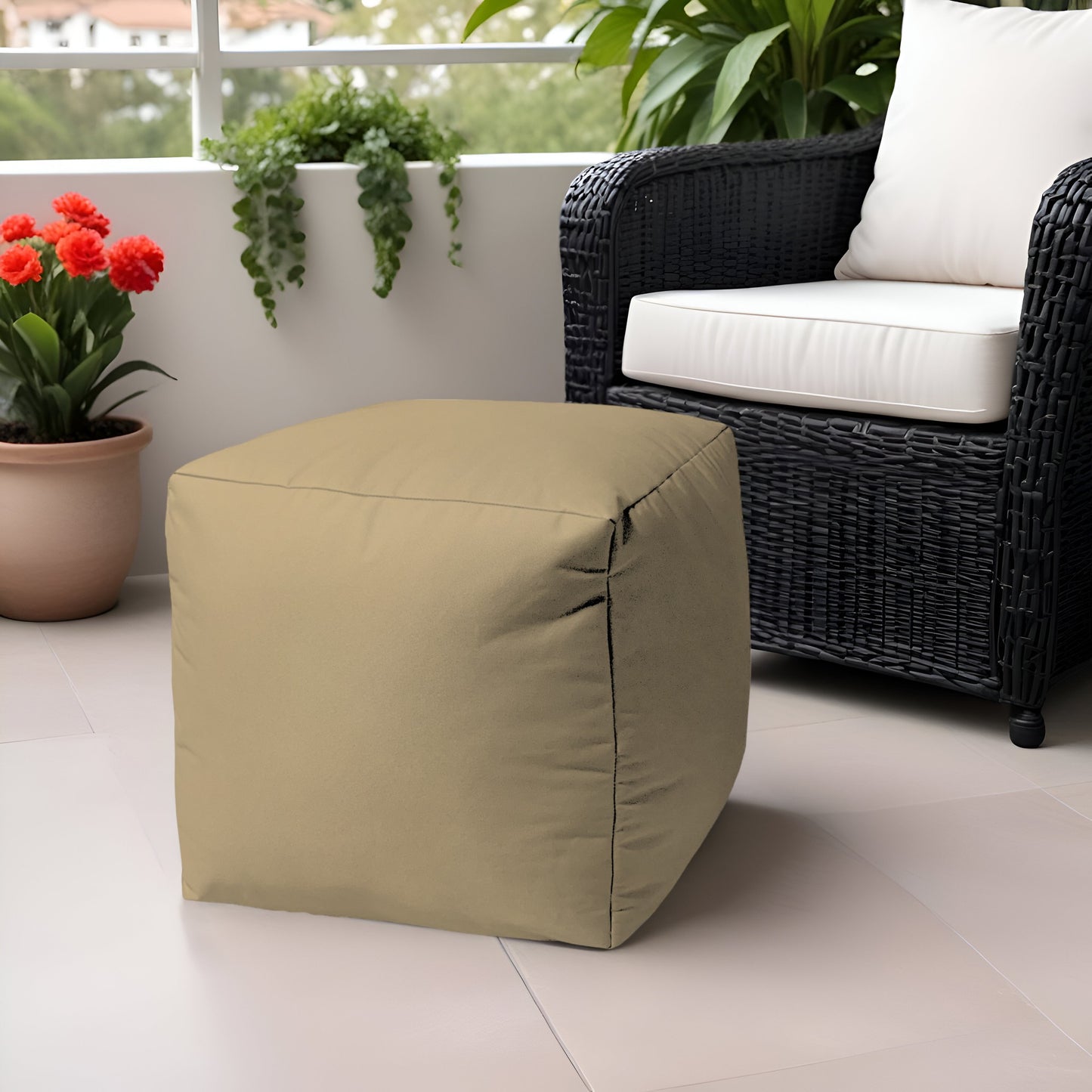 17" Cool Crisp White Solid Color Indoor Outdoor Pouf Ottoman