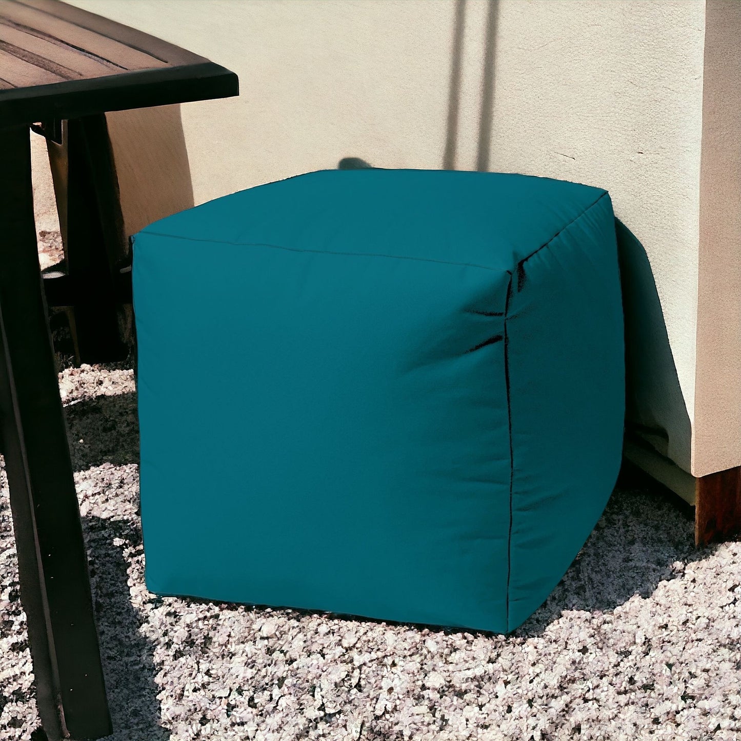 17" Blue Canvas Cube Outdoor Pouf Ottoman