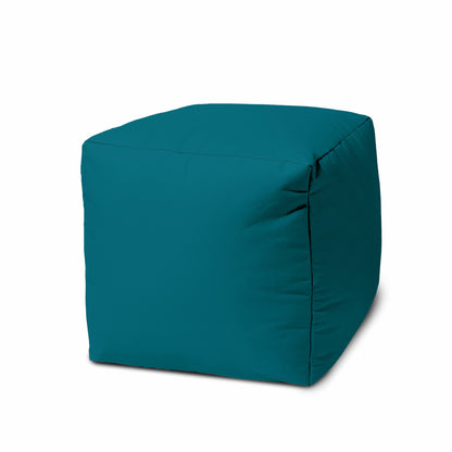 17" Coral Canvas Cube Outdoor Pouf Ottoman